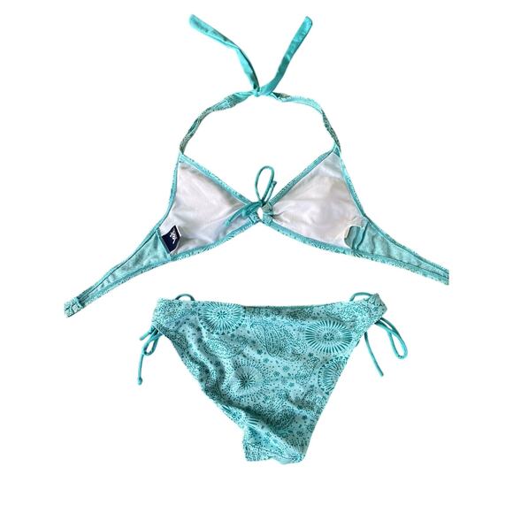 L.E.I. 2 Piece Bikini Paisley Turquoise Lace/Rhinestone Removable Padding Size M - Picture 2 of 9